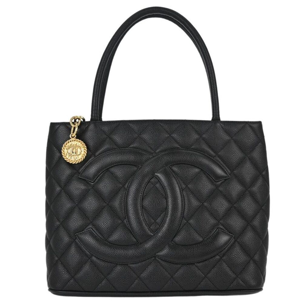 Chanel Medallion Quilted Caviar Black Leather Tote Bag Bag